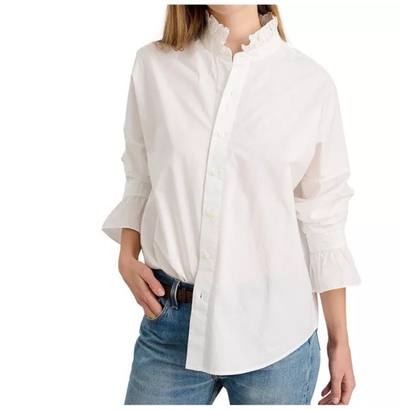 Alex Mill Tops - Alex Mill Easy Ruffle Cotton Button Down Long Sleeve Shirt in White